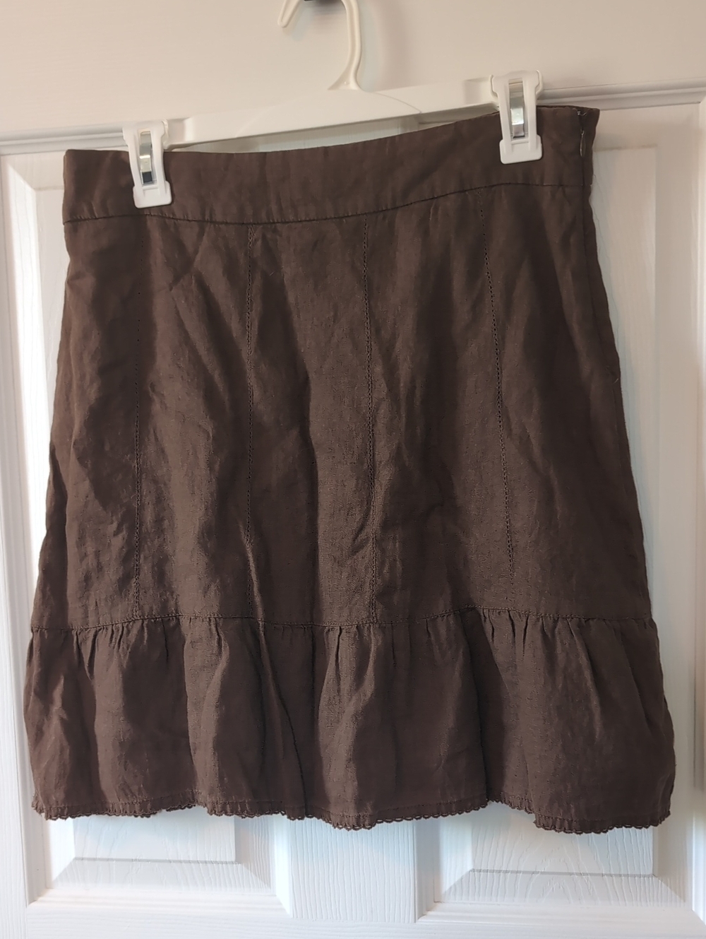 Maeve Chocolate Brown A-Line Ruffle Hem Skirt